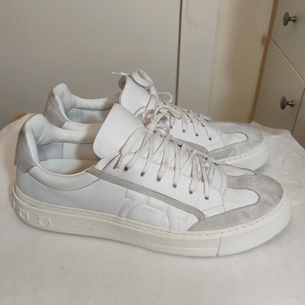 Ferragamo Noris Leather Suede Gancio Sneakers Size 11M - Picture 14 of 16